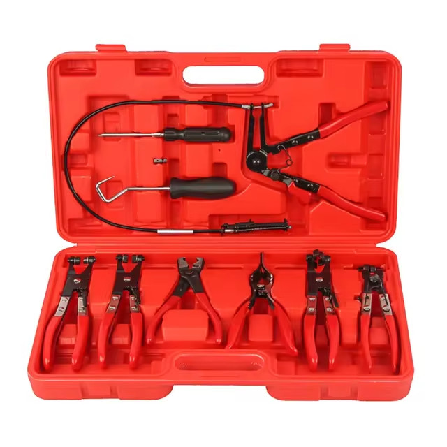 9 PC AUTOMOTIVE HOSE CLAMP RING PLIERS TOOL SET FLEXIBLE CABLE SWIVEL JAW CLAMPS