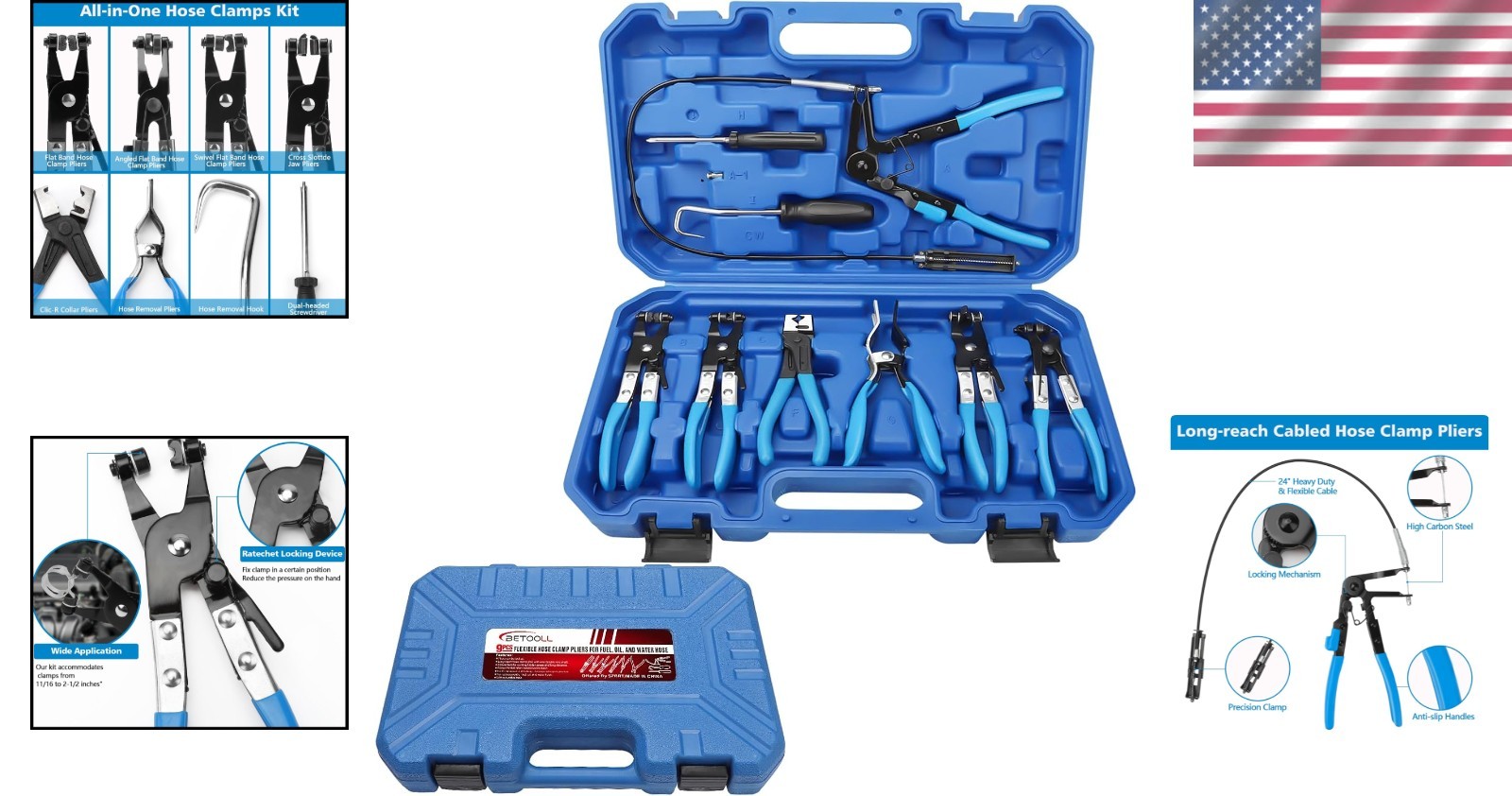 9pc Hose Clamp Pliers Set, Professional Automotive Tools