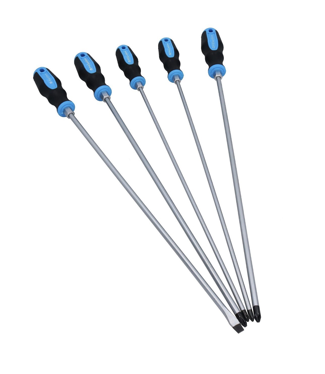 High Grade Chrome Vanadium Steel Extra Long Screwdriver Set 450mm Pozi Flat 5pc