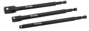 Titan 3pc 6″ Long Impact Socket adapters 1/4″ Hex to 1/4, 3/8 & 1/2″ sq dr 12086