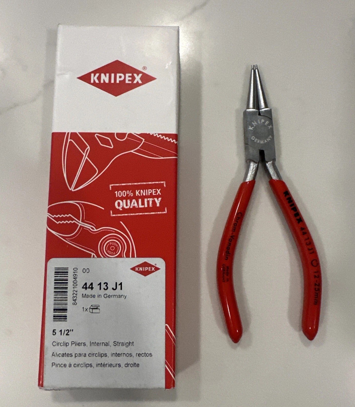 Knipex Circlip Pliers Internal Straight, 15/32″-1″ Bore Dia, Chrome No. 4413J1