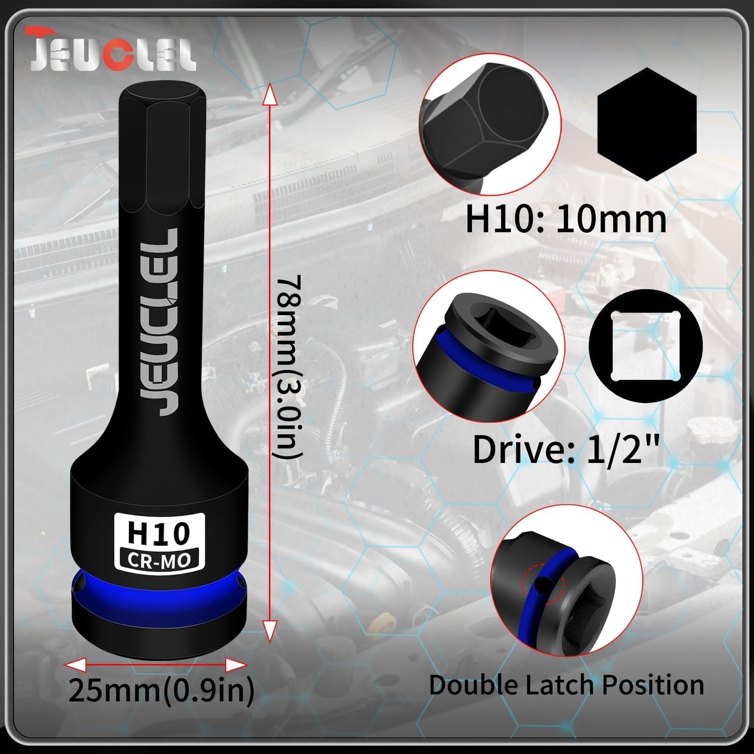 10mm Hex Impact Bit Socket, H10 1/2″ Drive Allen Socket, Cr-Mo | 3-Inch, Leng…