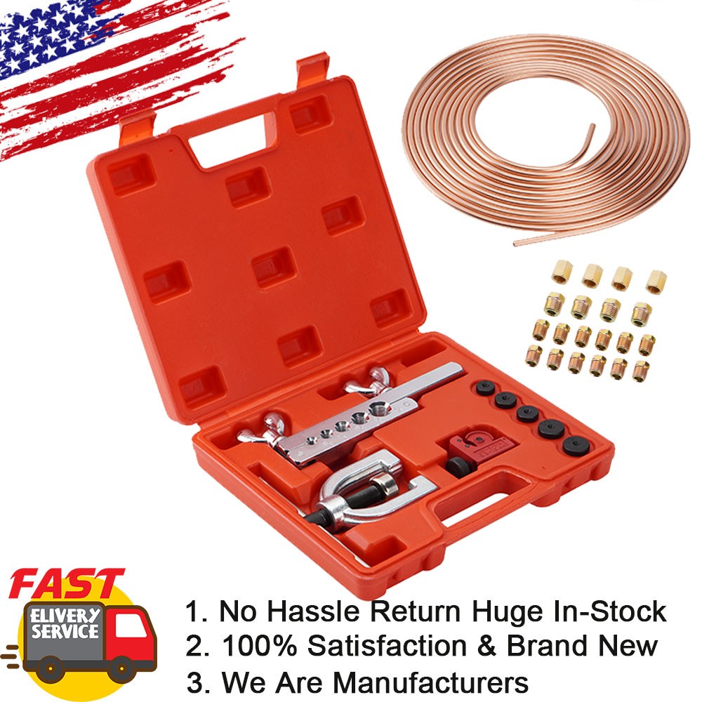Racewill 25ft 1/4 Copper Coated Brake Line Double & Single Flaring Tool Kit US