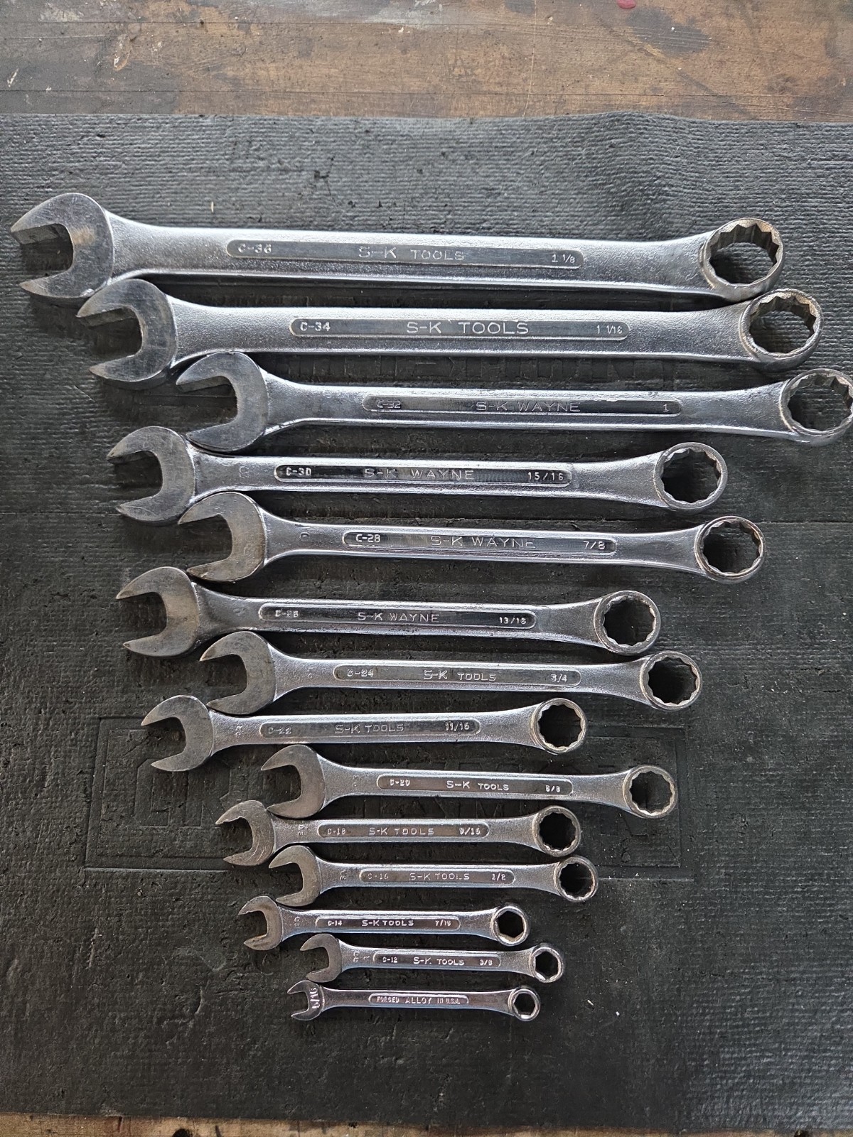 Vintage S-K Wayne 14-Pc SAE Combination Wrench Set 5/16″ – 1 1/8″ USA
