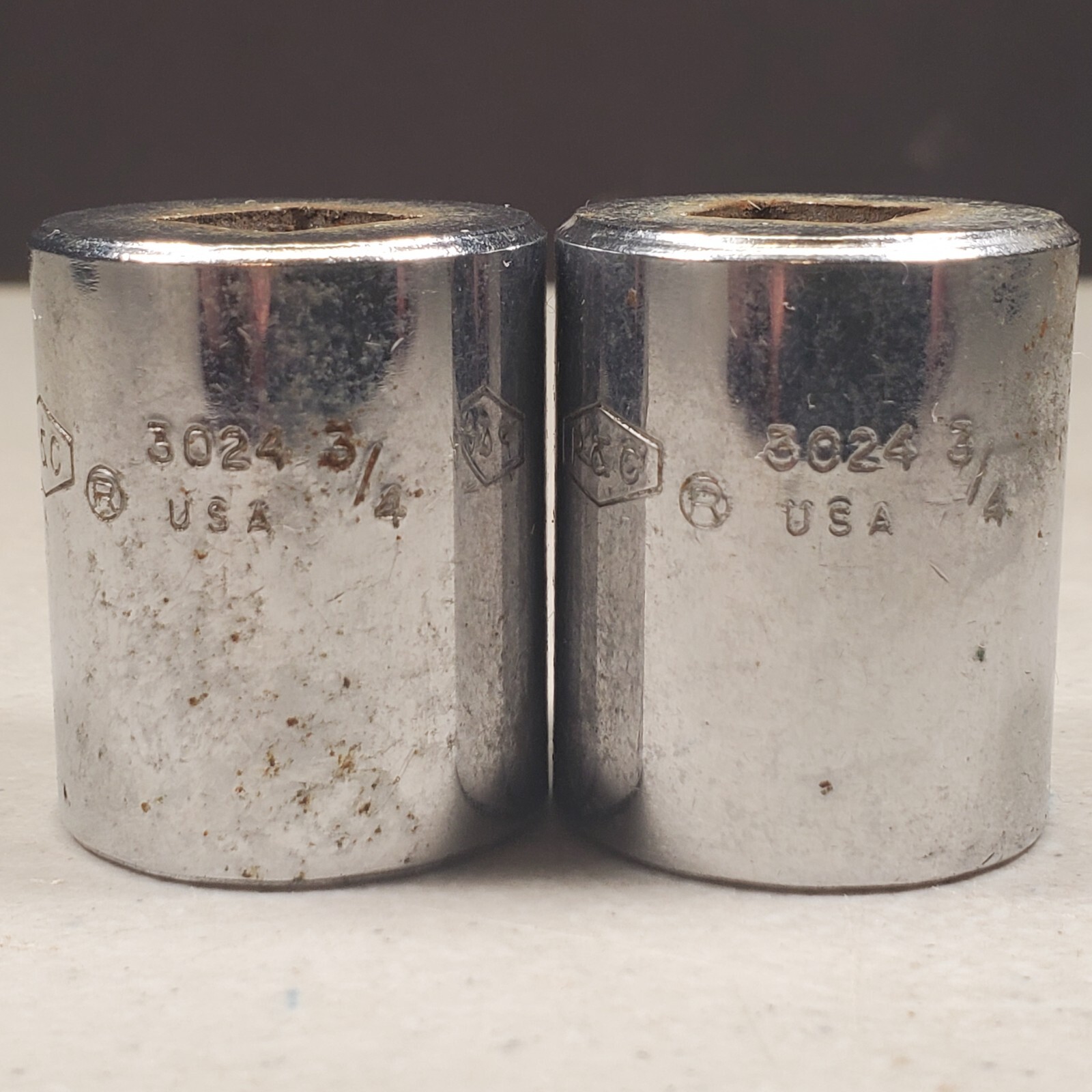 P&C 3/8” Drive 12Pt. Lot of (5) Sockets 7/16, 9/16, 11/16, 3/4 x2, U.S.A. VTG
