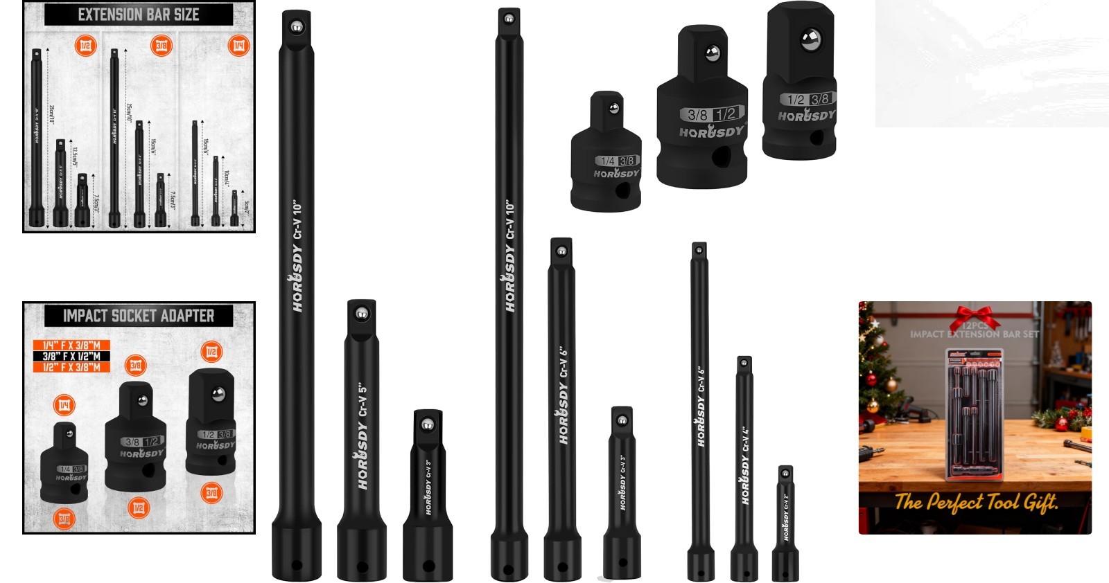 12-Pc Impact Drive Socket Extension Set – CR-V Steel with Adapters & Storage