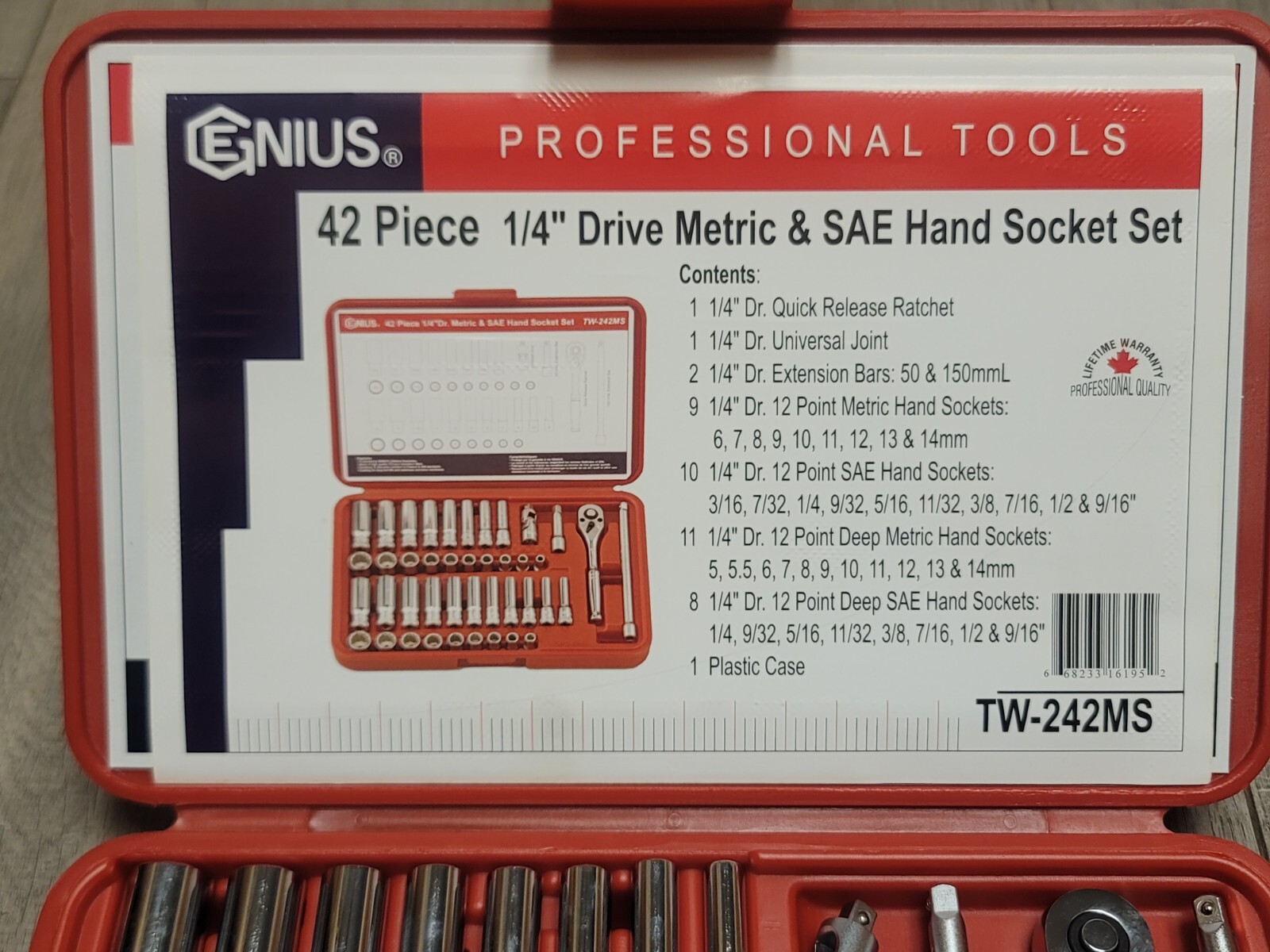 Genius Tools 42pc 1/4″dr SAE & Metric 12 Point Master Socket & Tool Set TW-242MS