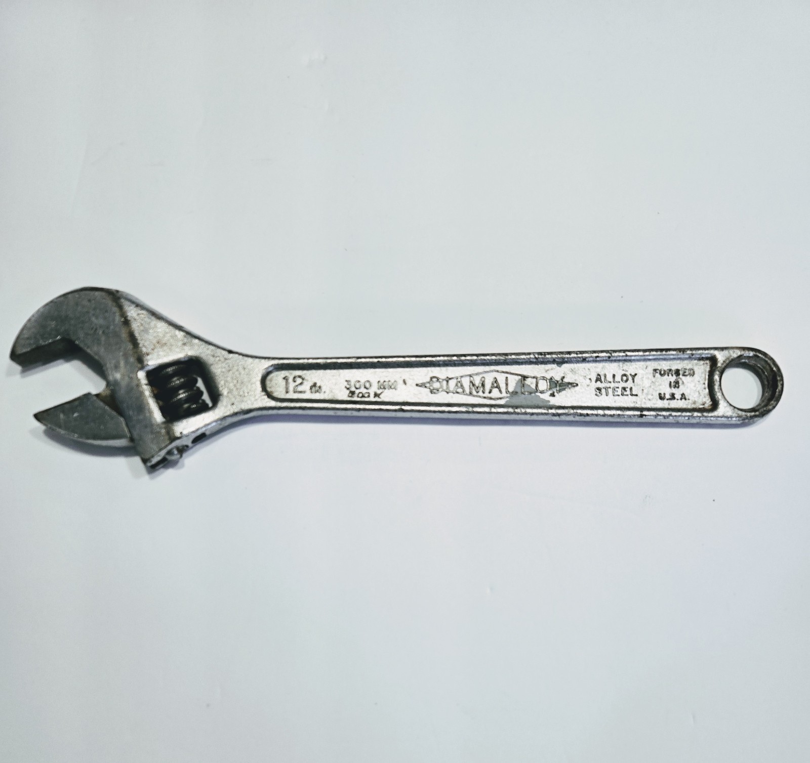 Vintage Diamond Tool USA 12″ 300 MM Adjustable Wrench Diamalloy Horseshoe Etch