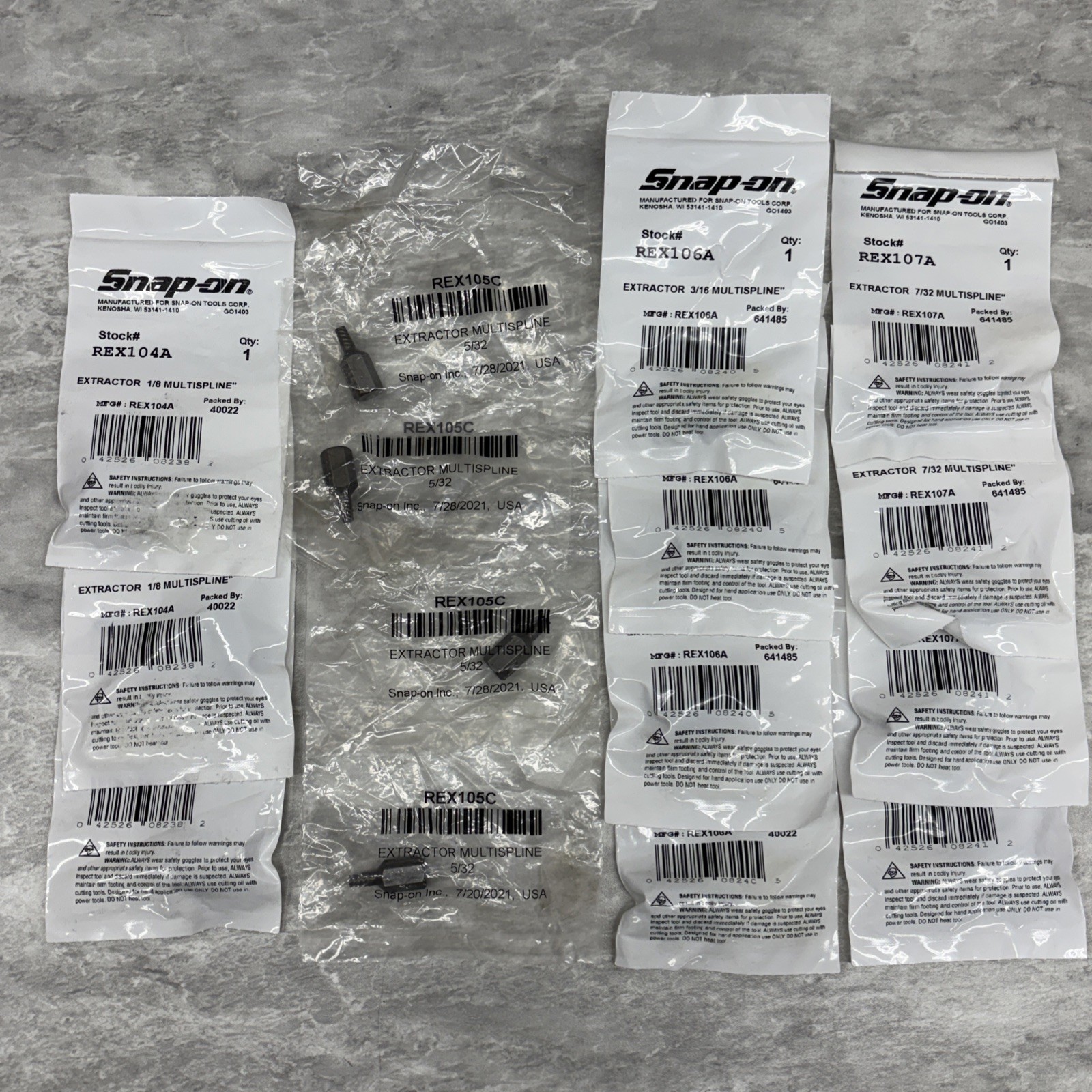 Snap On MultiSpline Extractors Lot of 15 REX104A, 105A, 106A, 107A
