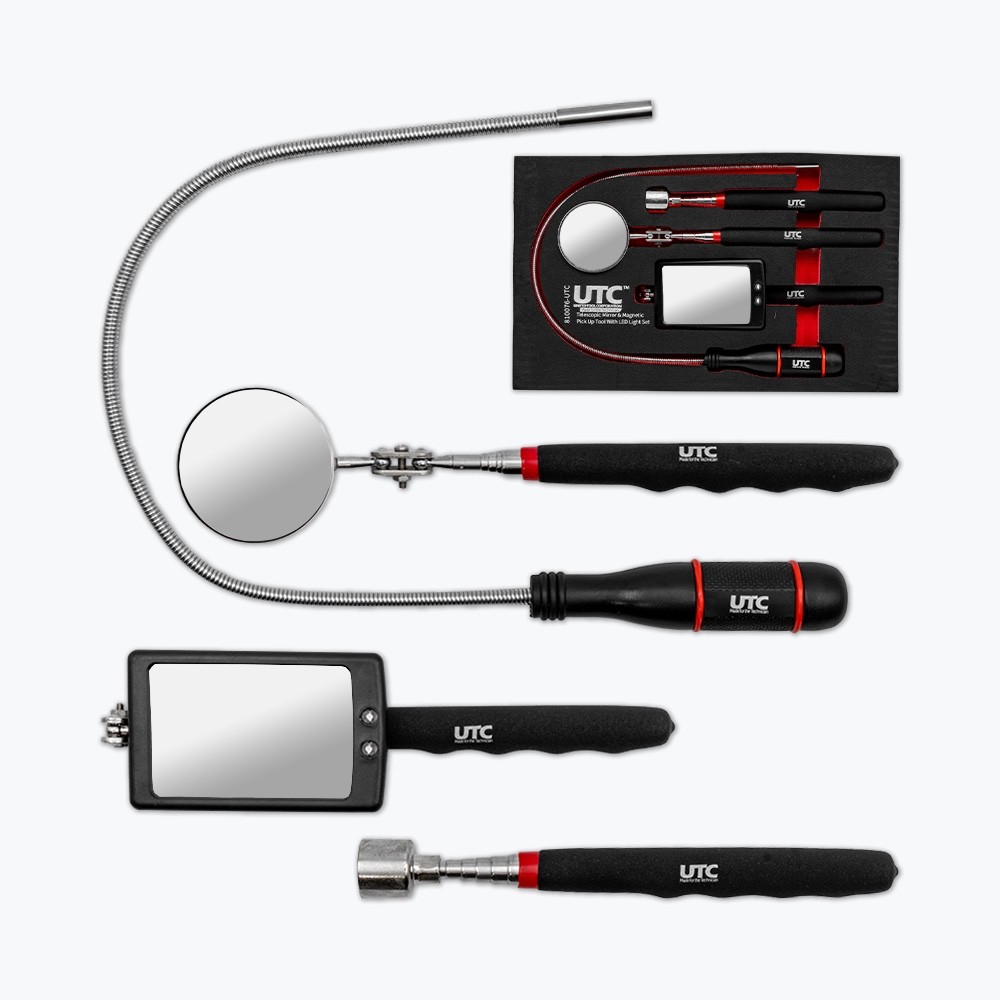 Telescopic Mirror & Magnetic Pick Up Tool Set with LED Light for Garage NEW! UK
