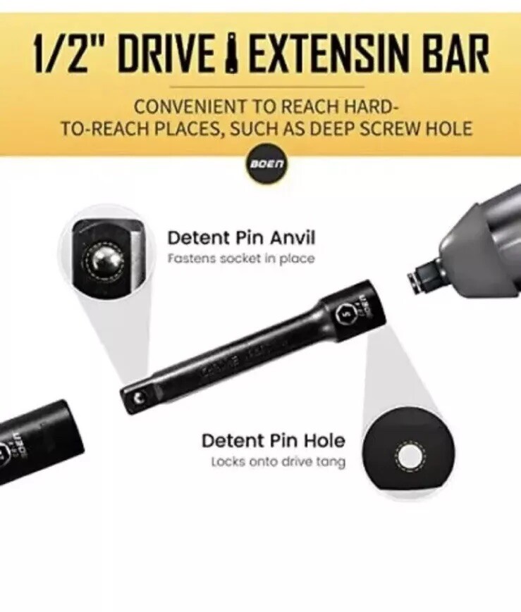 BOEN 1/2″ Drive Deep Impact Socket Set, 35 Piece Socket Set SAE 3/8″ to 1-1/4″