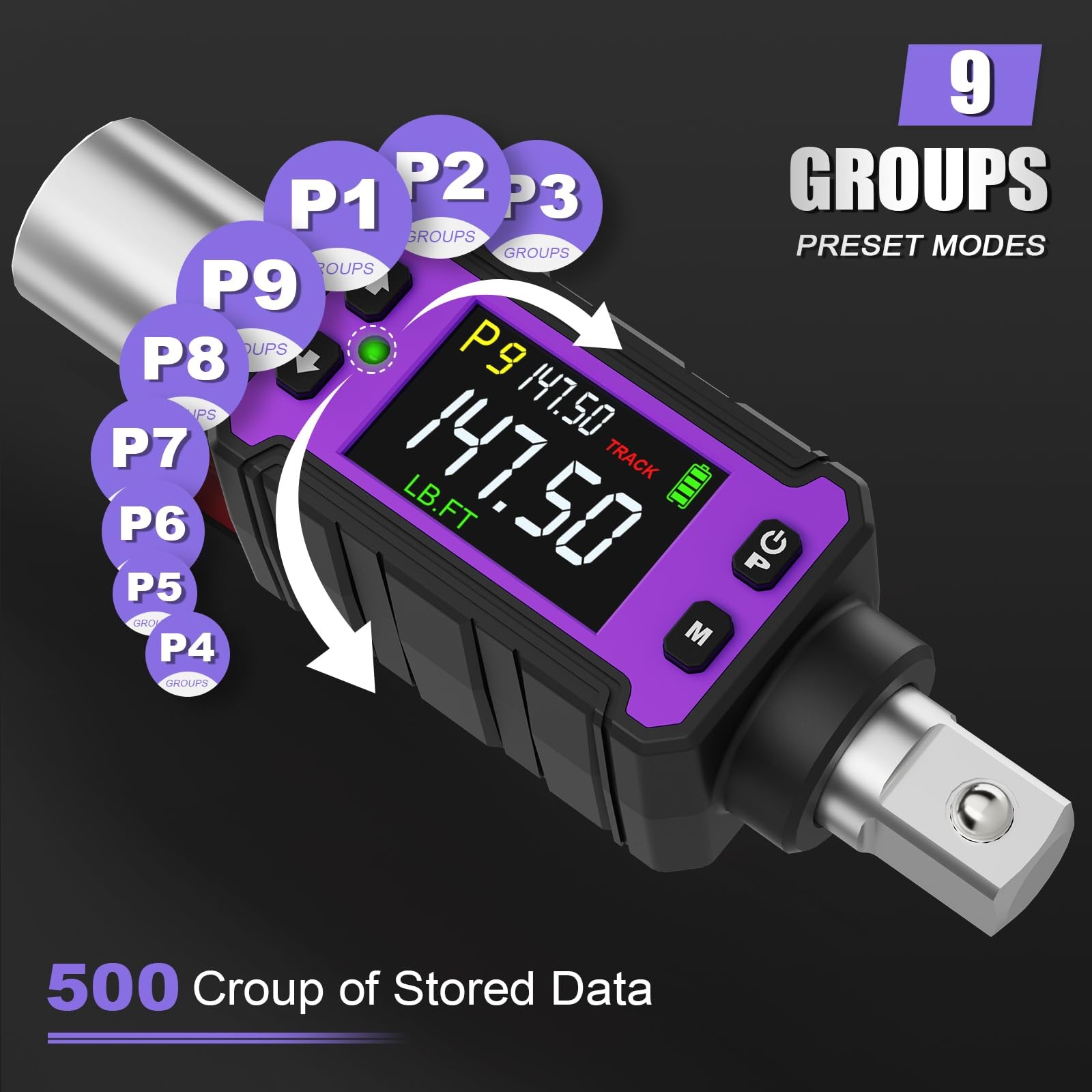 1/2″ Digital Torque Adapter, 2.9-147.6 Ft.lb/4-200 Nm, Black