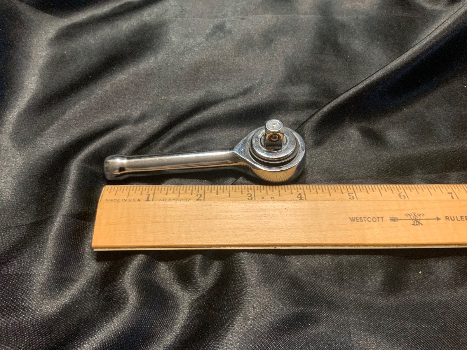 Vintage Stubby 3/8 drive ratchet chrome finish 4-1/4 inch long