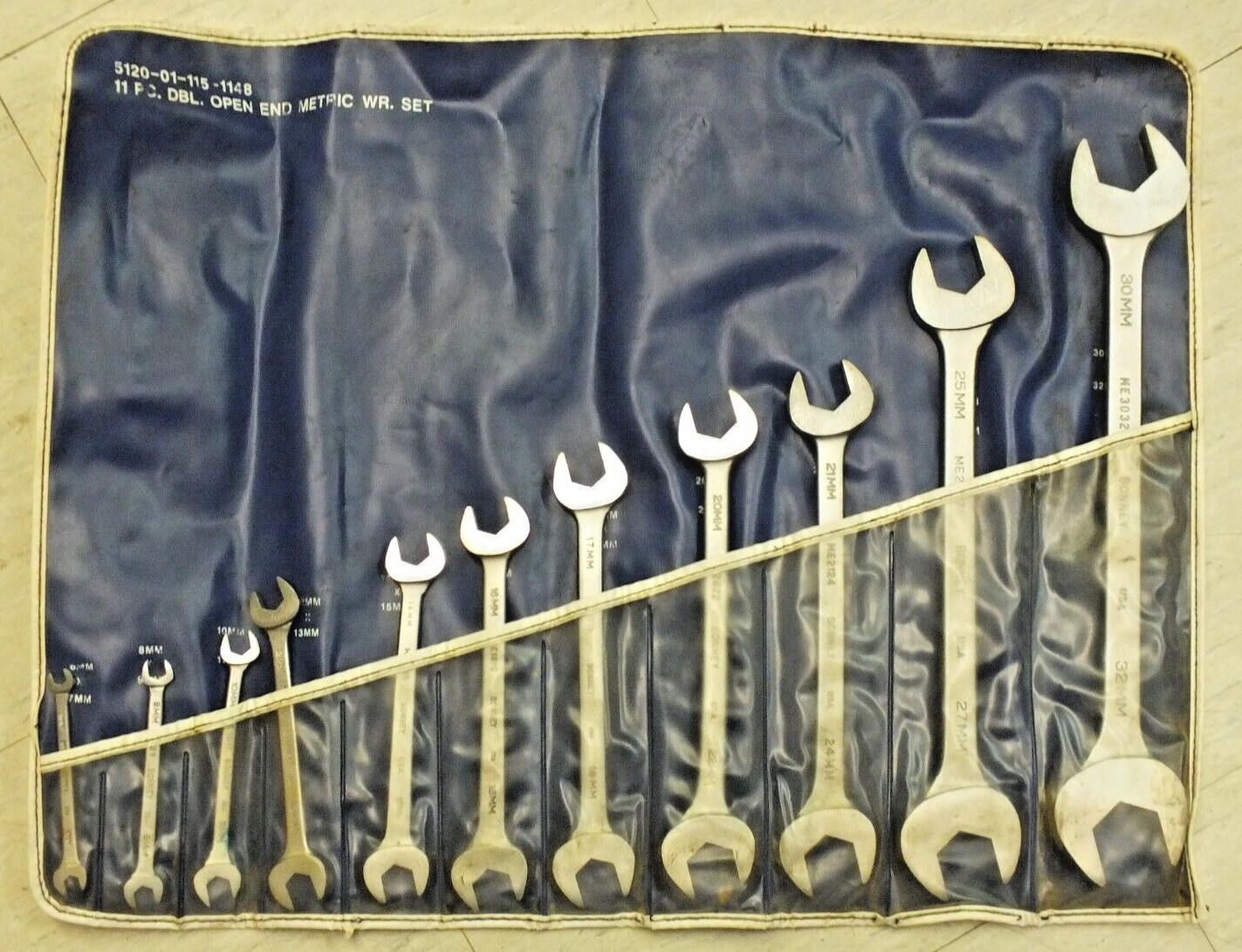 Bonney 5120-01-1148 11pc Double Open End Metric Wrench Complete Set USA Made