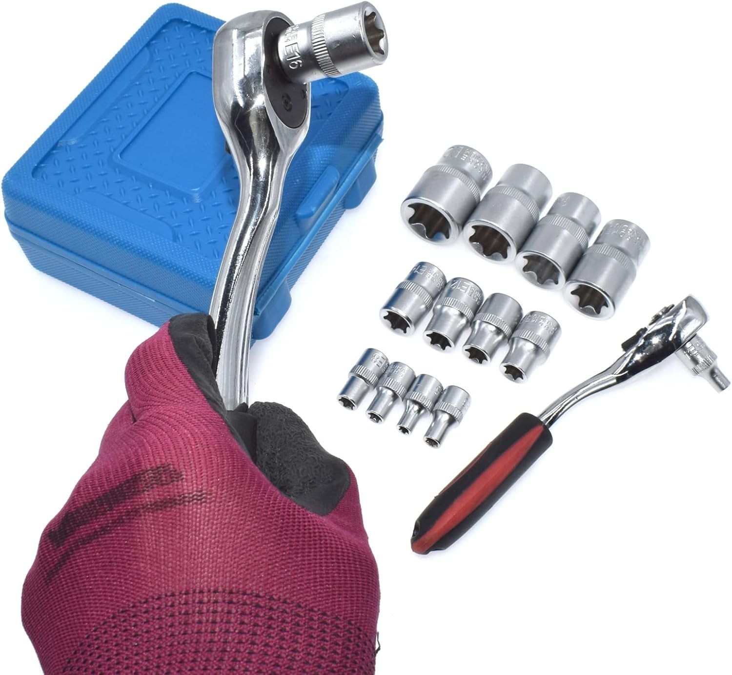E-Torx Socket Set, 14 Piece Female E-Torx Star Socket Set, 1/4″ 3/8″ 1/2″ Dri…