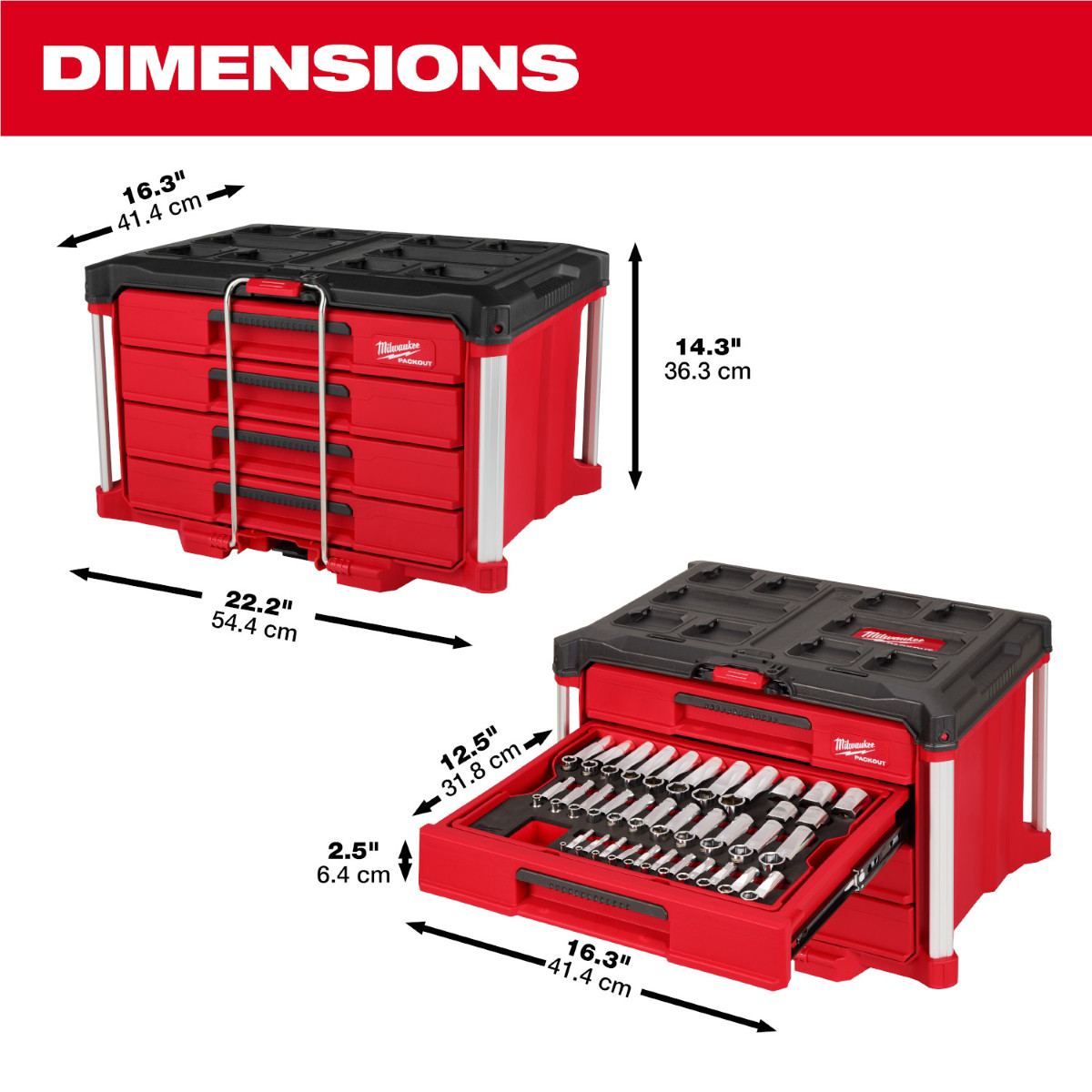 Milwaukee 48-22-9491 242 Piece Mechanics Tool Set PACKOUT Drawers Ratchets