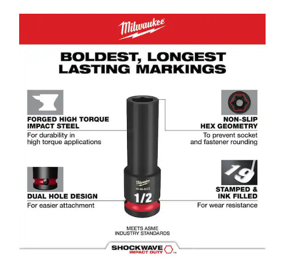 Milwaukee SHOCKWAVE Impact Duty 3/8″ Drive 7/16″ Deep 6 Point Socket – Pack of 1
