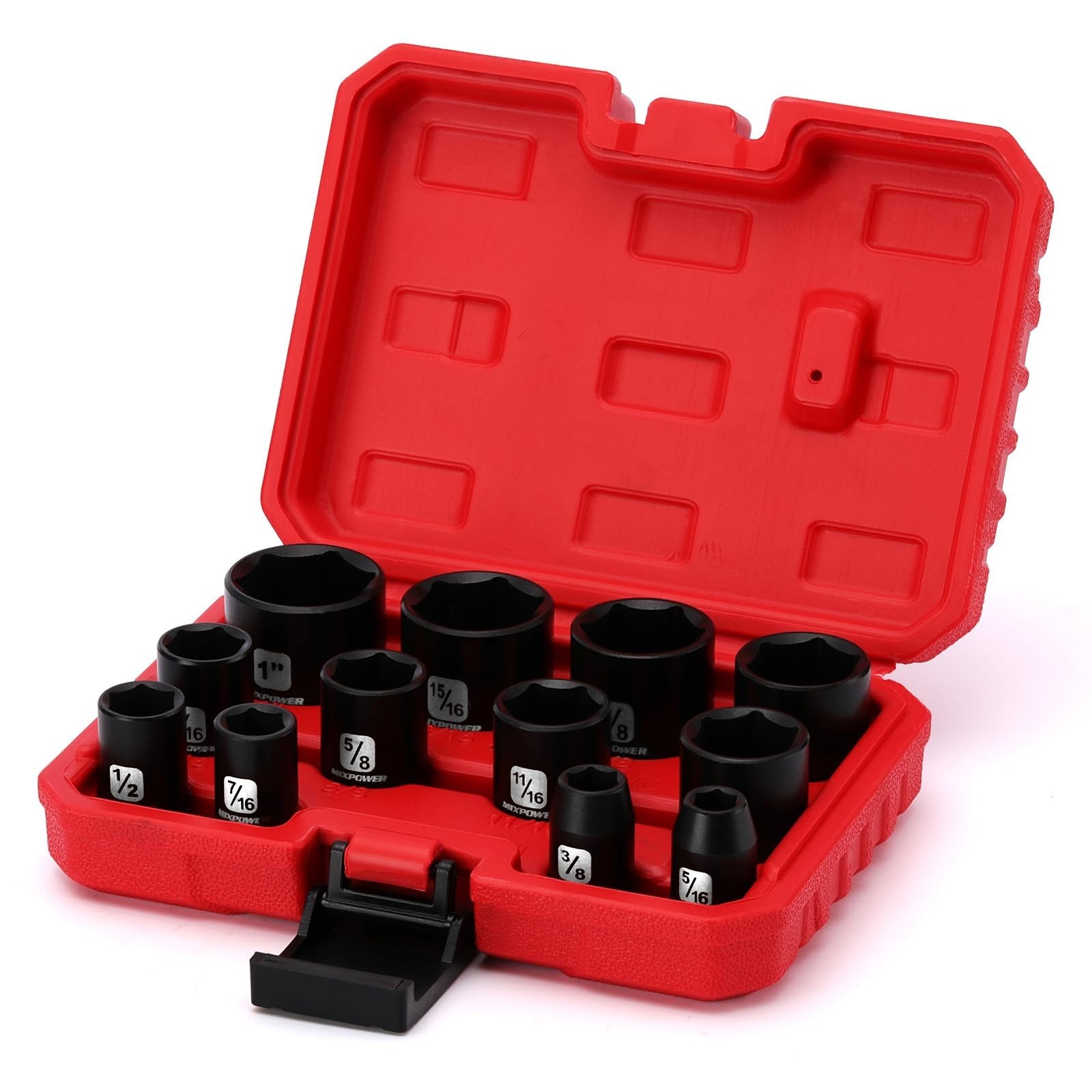 12-Piece 3/8″ Drive Shallow Impact Socket Set, SAE 6-Point, CR-V, 5/16″-1″ Sizes