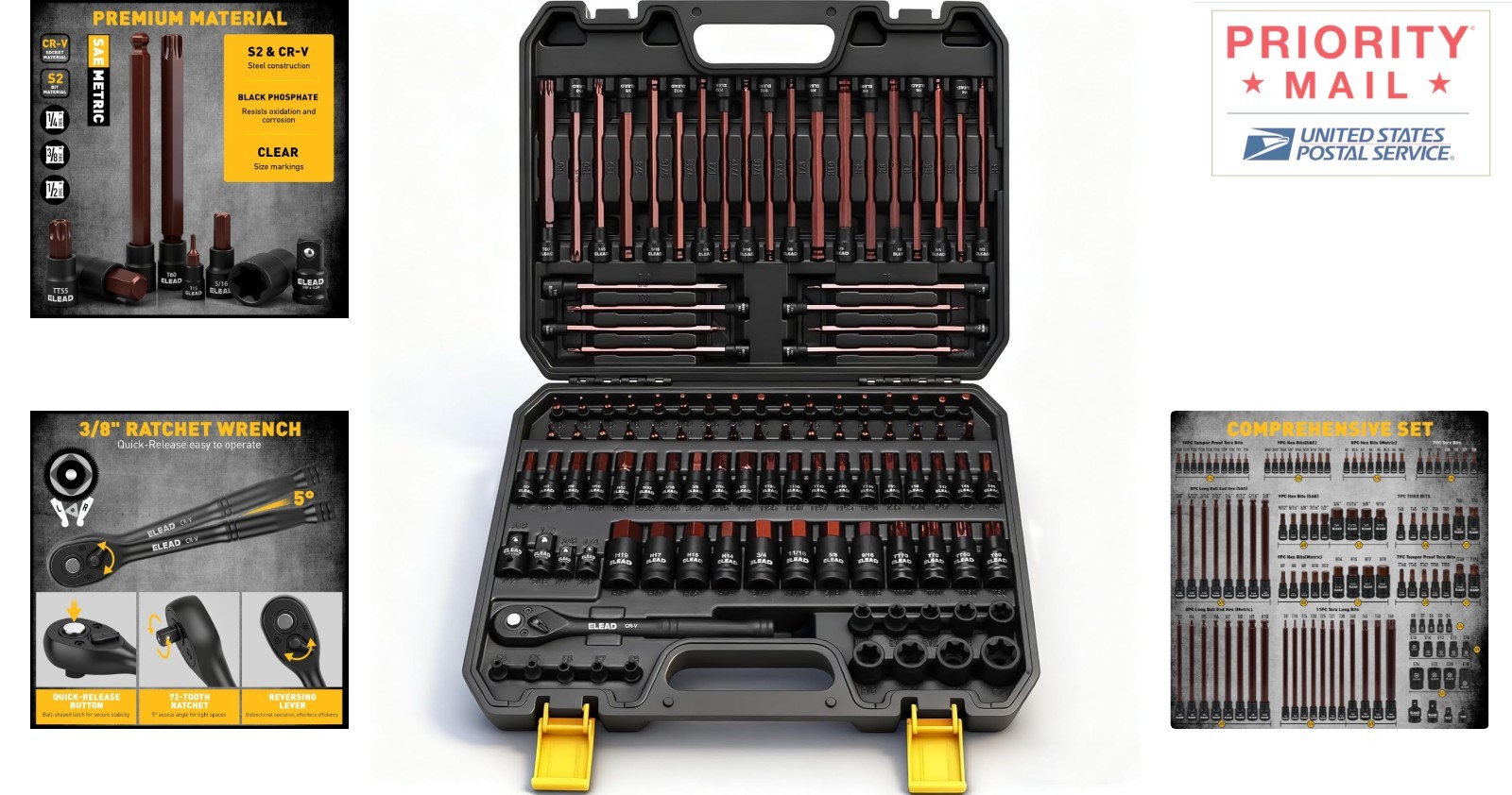 S2 Steel 112 Piece Torx and Hex Bit Socket Set for Automotive and Industrial Use
