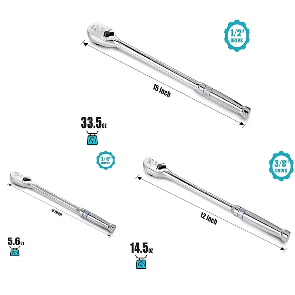 Extra Long Handle 1/4″/3/8″/1/2″ Drive Ratchet Wrench 90Tooth Reversible Ratchet