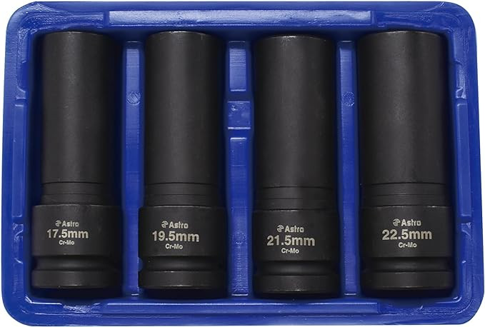 ASTRO 4-Piece 1/2″ Drive 1/2 Size Thin Wall Lug Nut Socket Set 17.5-22.5mm 78204