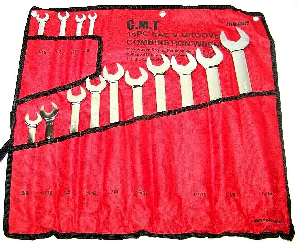 14 pc Wrench Set Standard SAE Combination Wrench set V Grove 3’8″ to 1-1/4″ DFS.