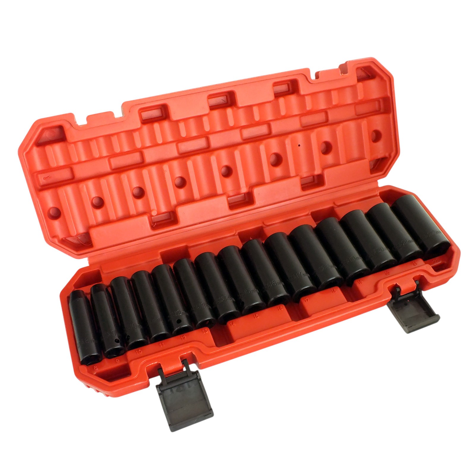 3/8″ Deep Impact Socket Set 15pc 8-22mm Heavy Duty CRV c/w Storage Case Voche®