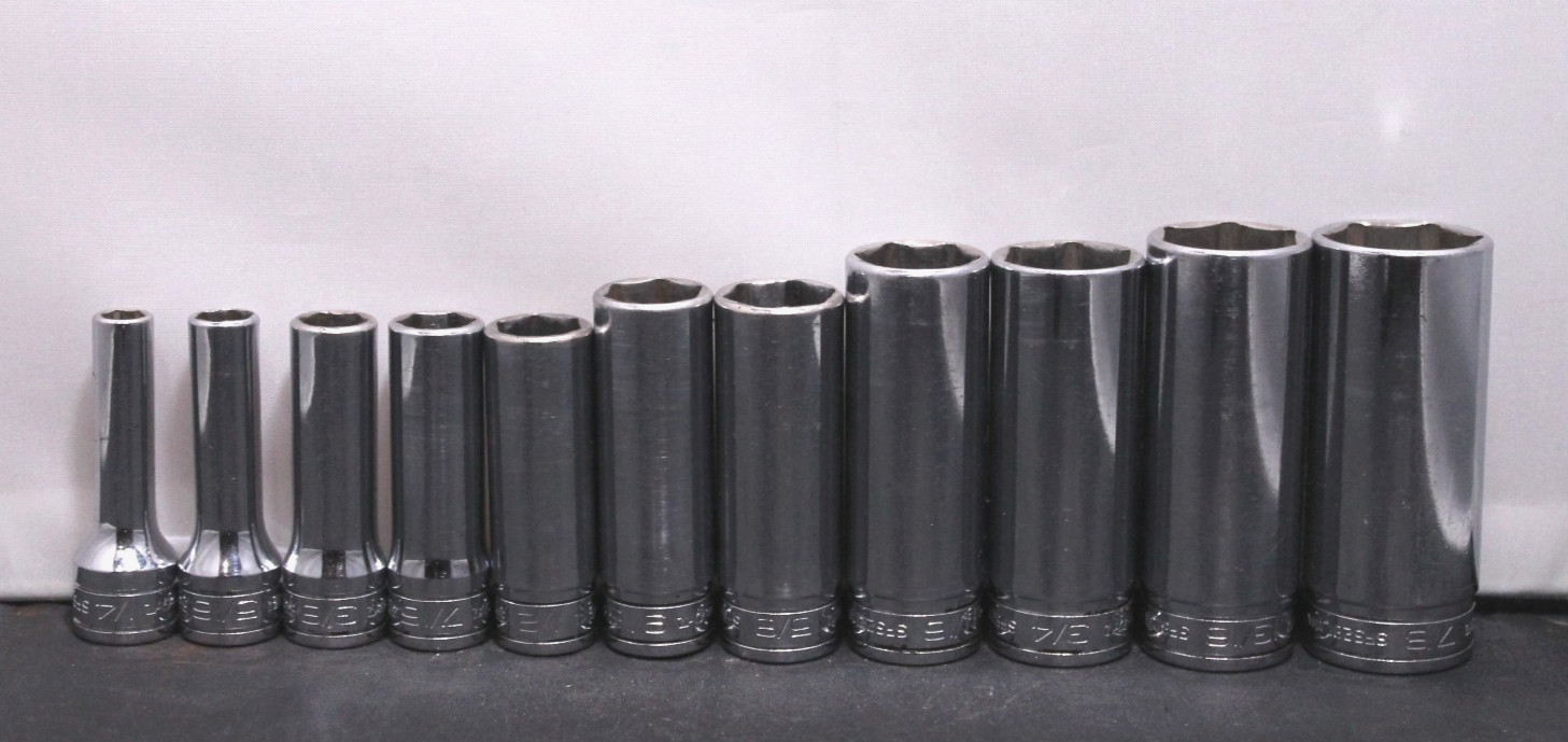 Snap-On SFS 11pc 3/8″ Drive SAE 6 Point Deep Socket Set 1/4″-7/8″