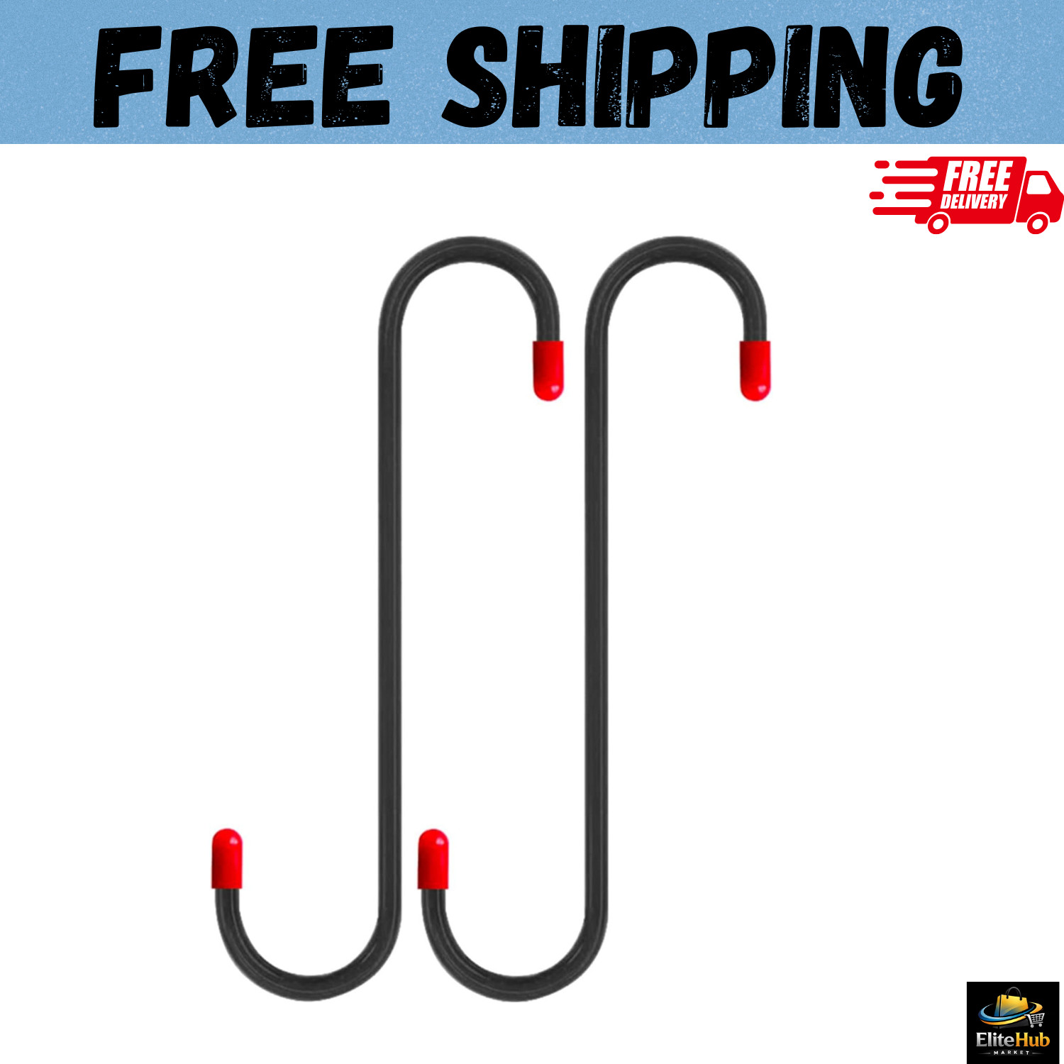 2 PCS Brake Caliper Hanger Hooks with Red Rubber Tips, Auto Black
