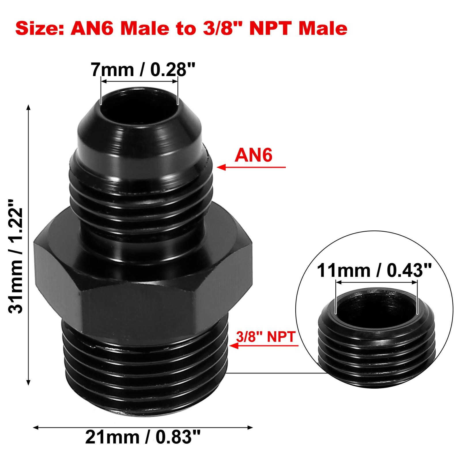 AN6 Male to 3/8″ NPT Male Car Glow Fitting Adapter Black