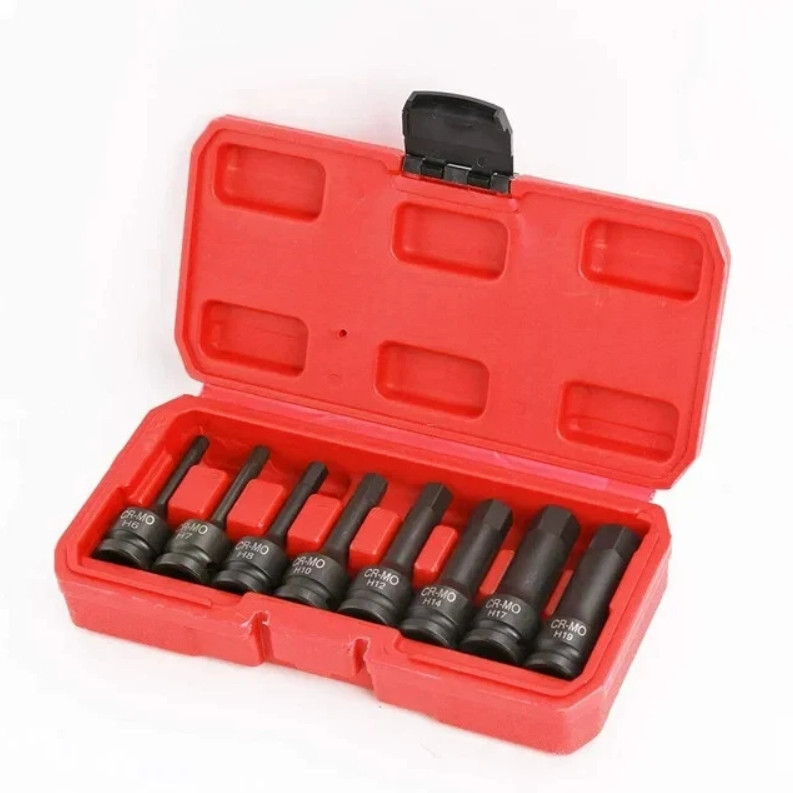 8Pc 1/2″ Drive SAE Impact Socket Set, 3″ Long Hex Bits for Air Allen Driver