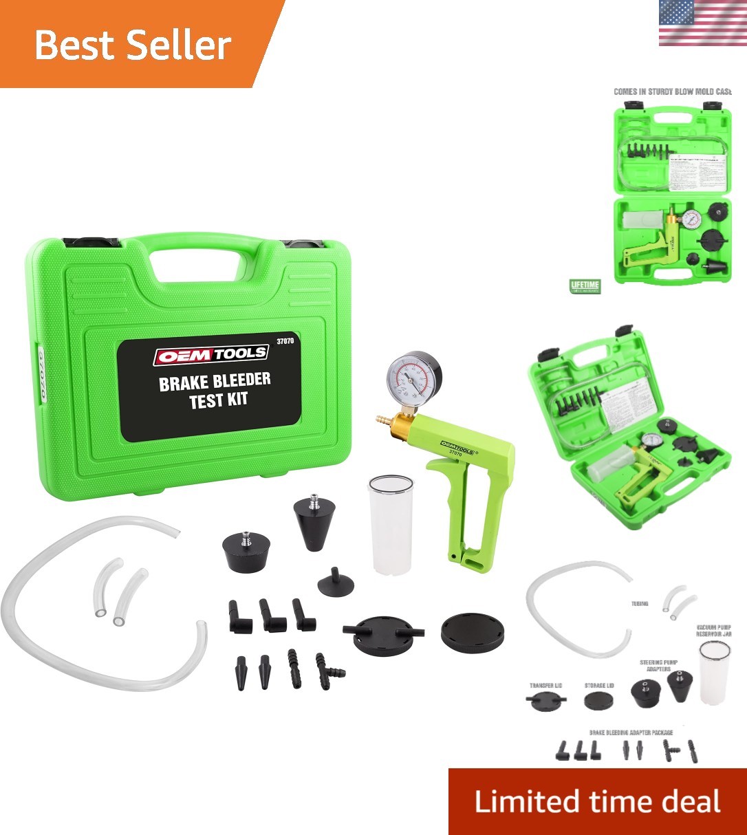 Brake Bleeder Kit with Vacuum Pump Gauge for Brake Power Steering Testing