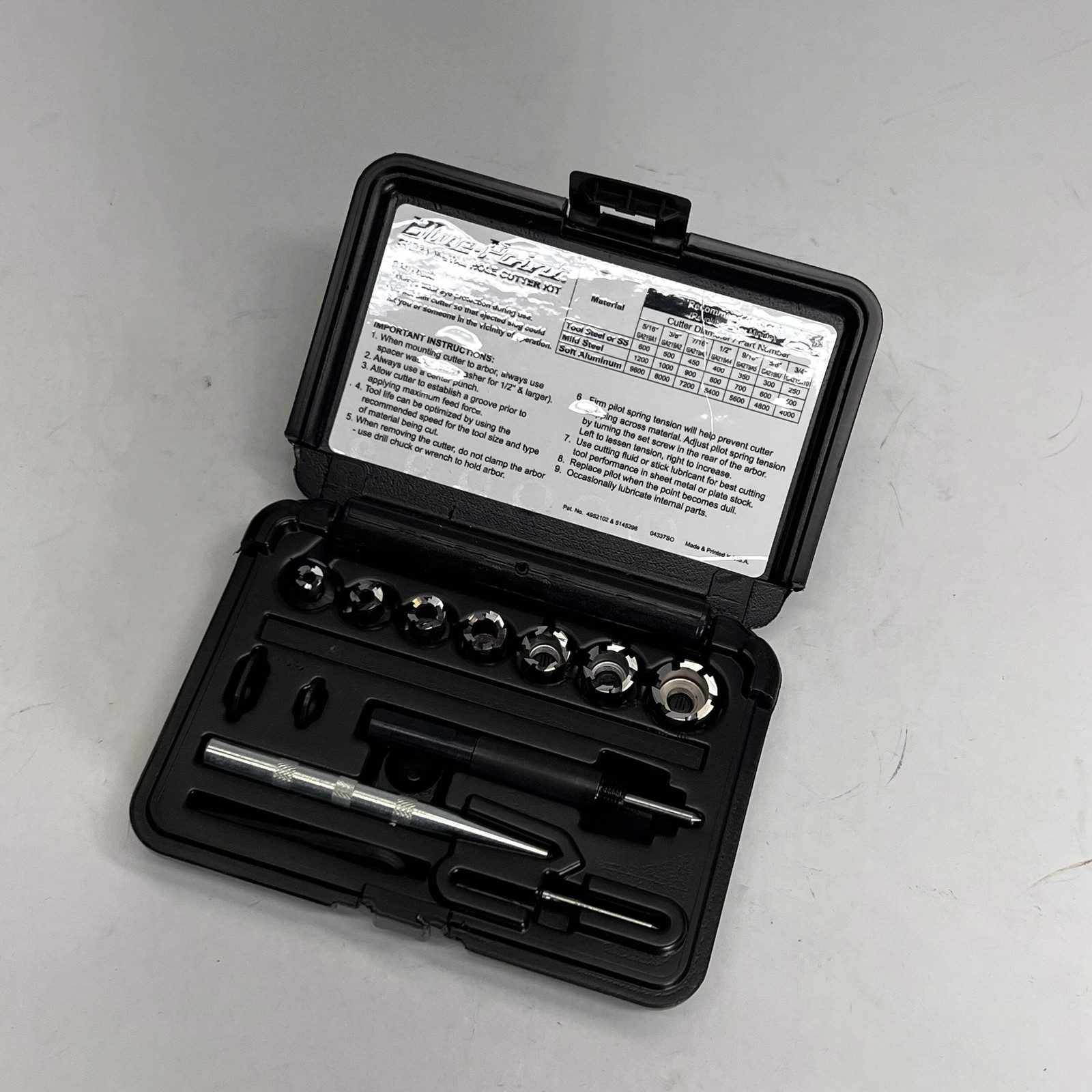 BLUE POINT Snap on Sheet Metal Hole Cutter Kit Design Prevents Clogging GA219B