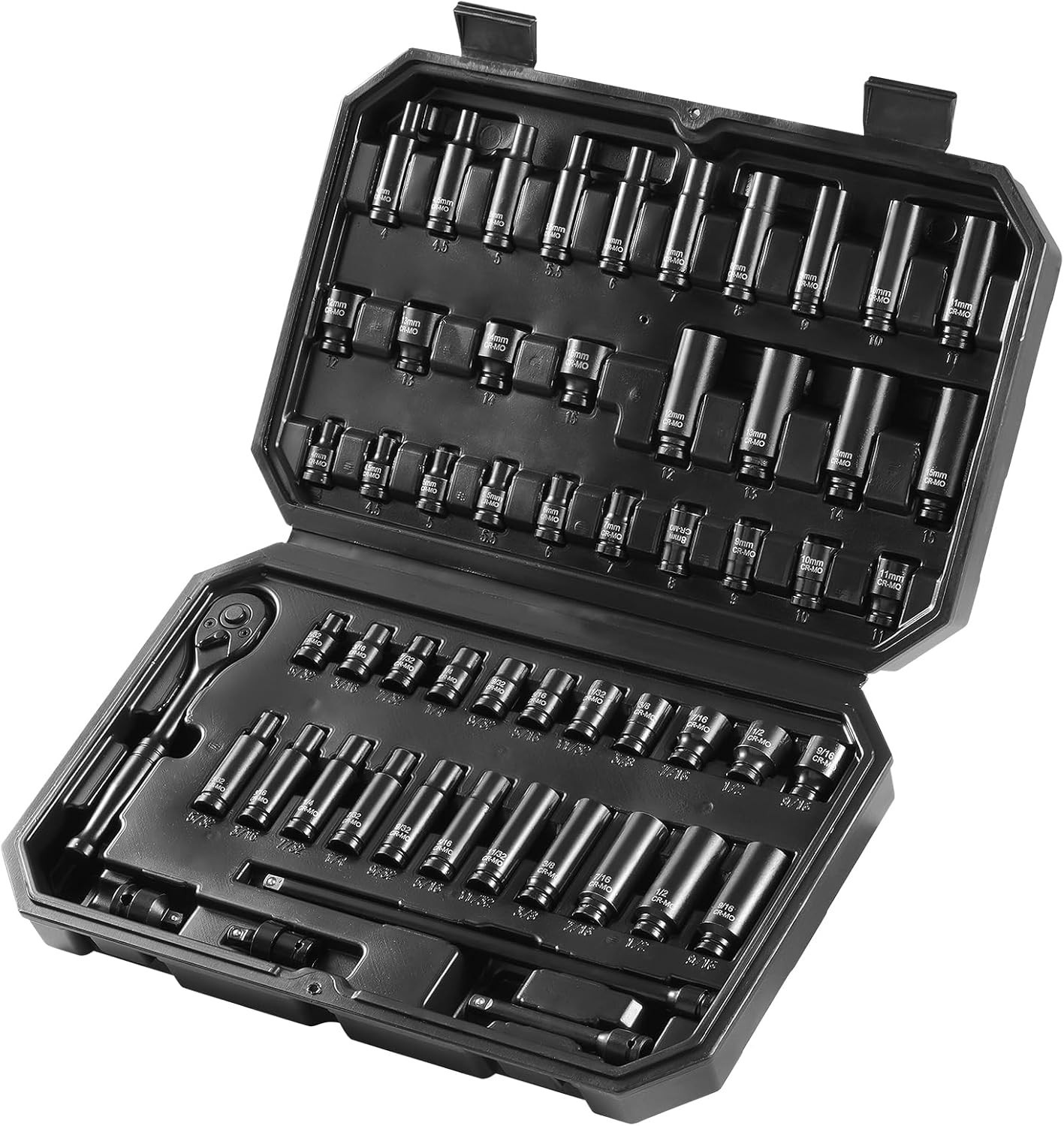 Durable 55-Piece Impact Socket Set – 1/4″ Drive, Deep & Shallow Sockets Included