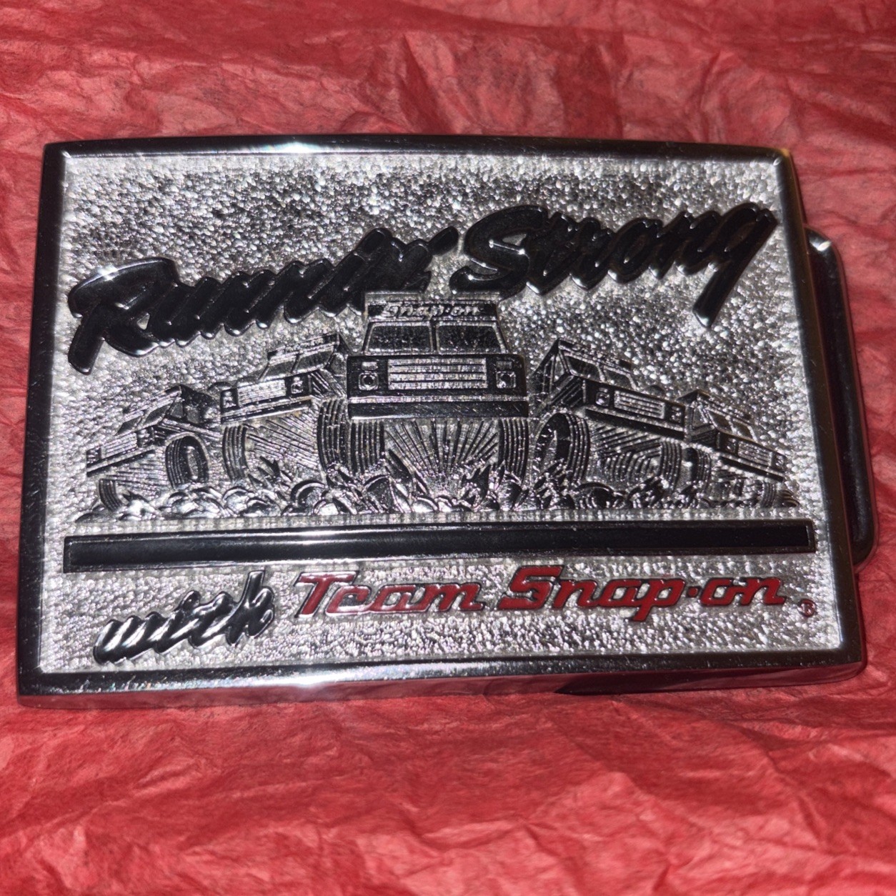 Big Shiny Snap-On Tools “Trucks” Chrome on Brass Belt Buckle Made in USA
