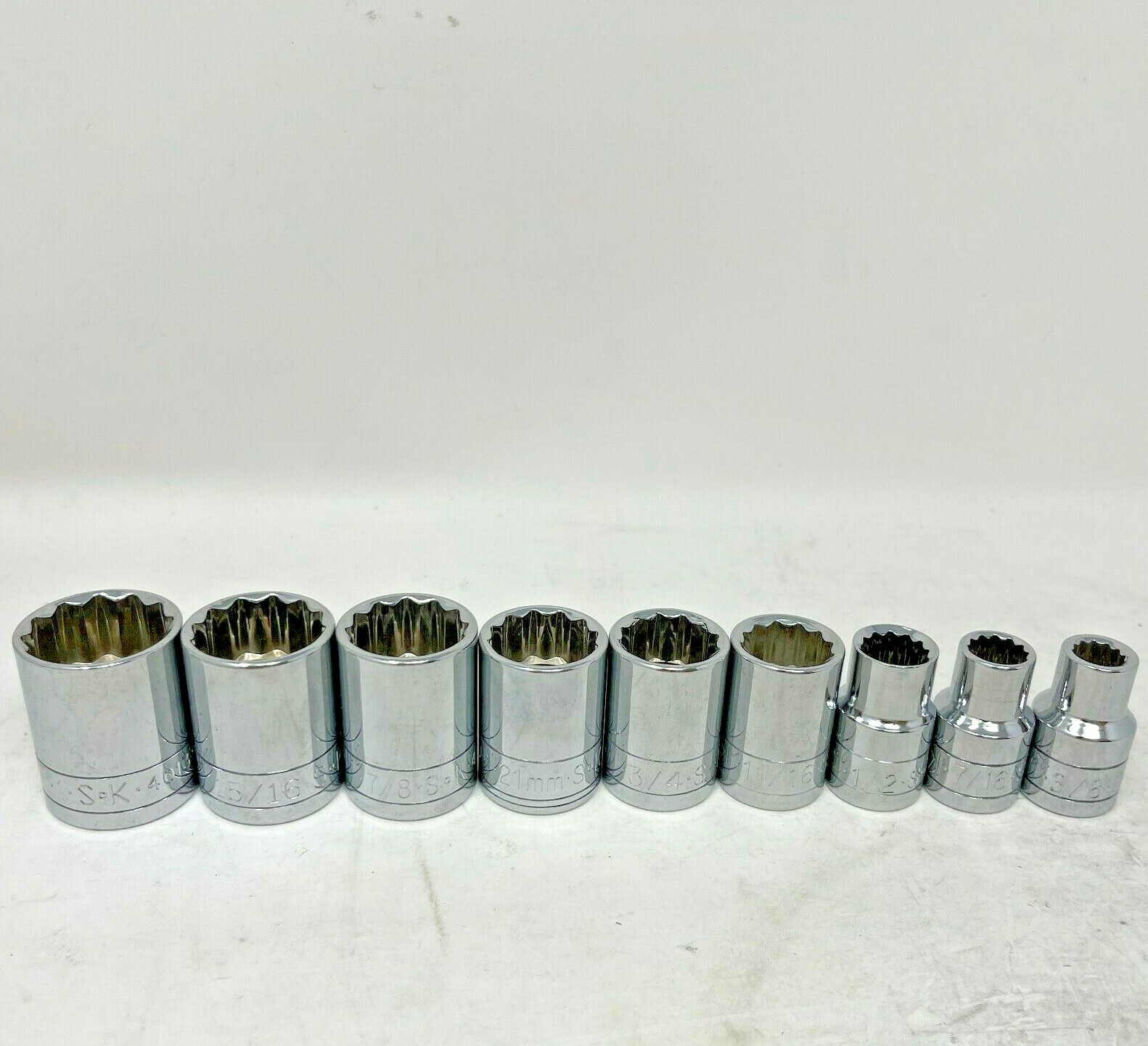 SK Tools 12Pts 1/2” Drive 9 Socket Set 40212 3/8″ To 40132 1″ SAE + 21mm Metric