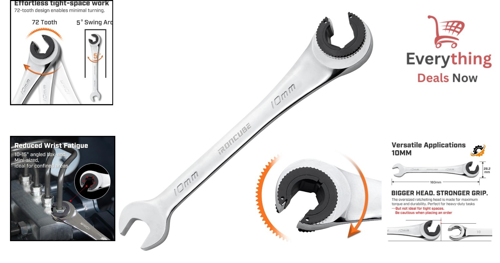 10mm Metric Ratcheting Brake Line Wrench Open End Flare Nut Fuel AC Tubing Tool