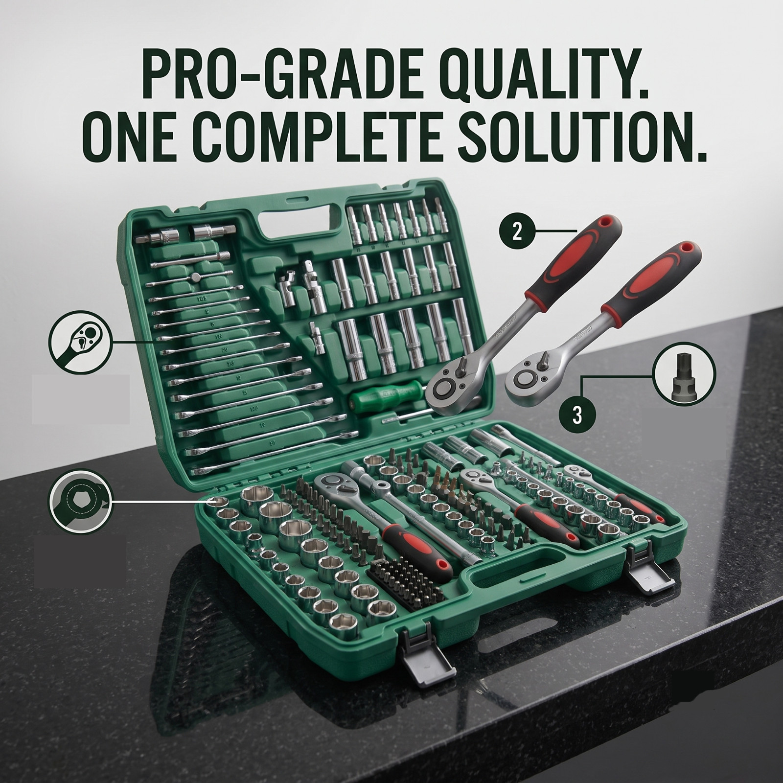 NEW 216PCS Socket Set 1/2″ 1/4″ 3/8″ Drive Mechanic Tool Kit – Green