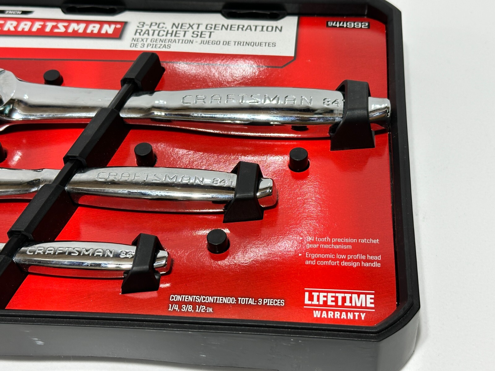 NOS Craftsman 44992 3pc Next Generation Thin Profile Ratchet Set, Fully Polished