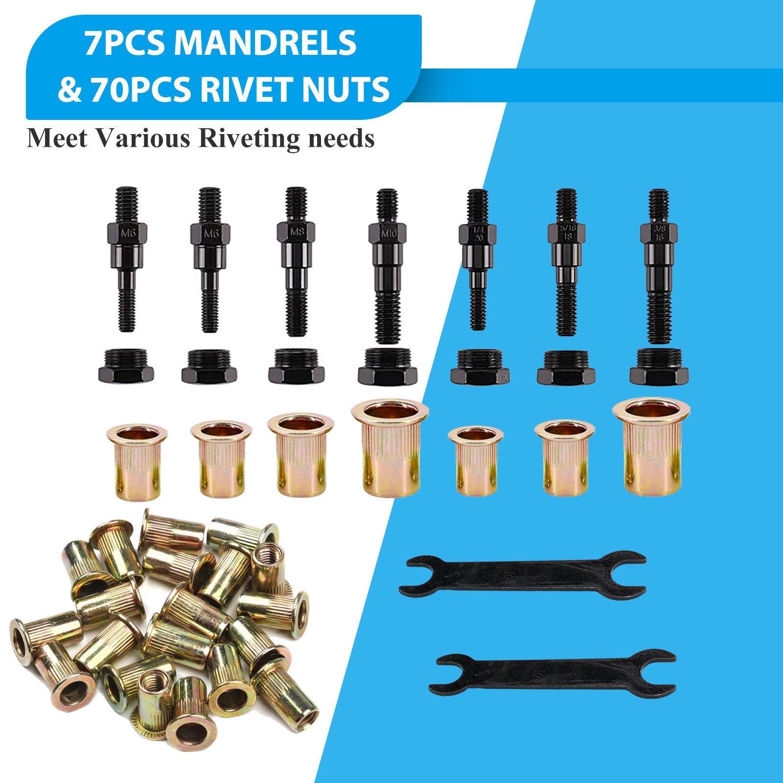 14» Rivet Gun Kit Rivnut Thread Setting Tool Nut Setter NutSert Metric 70PCS