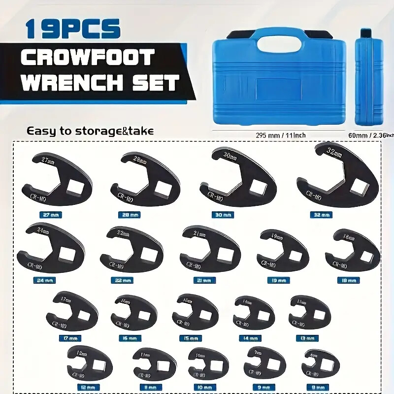 19PCS Crows foot Wrench Set 1/2″ and 3/8” Drive Flare Nut Crowfoot Wrench Set