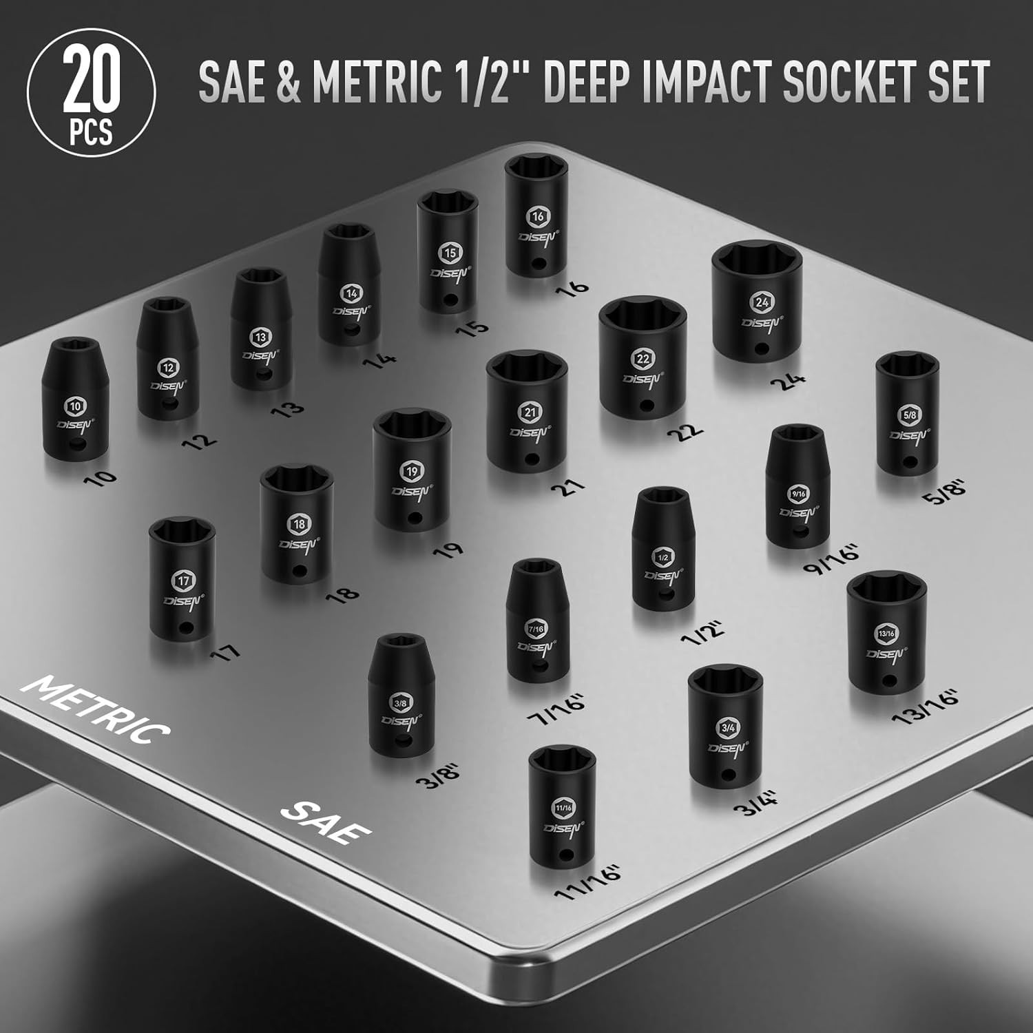 Professional 20-Piece 1/2″ Impact Socket Set – 6-Point Cr-V Steel Quality