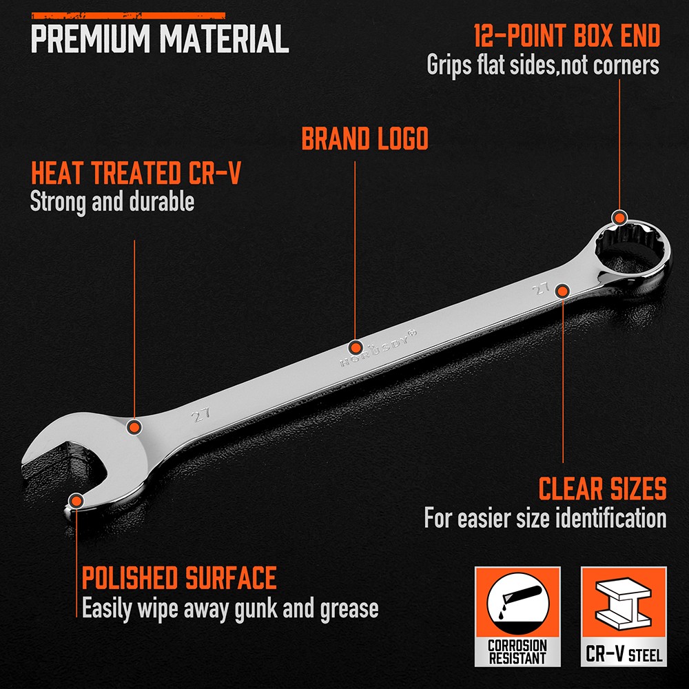 6PC Super Long Metric Combination Wrench Set 23-32mm Ring Open Ended 15° Entry