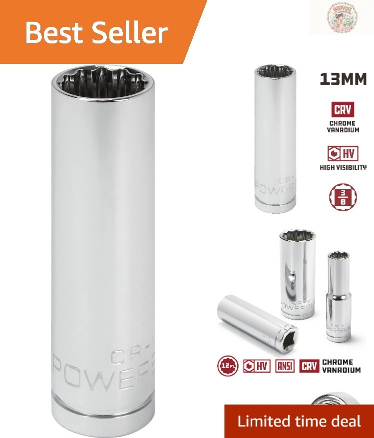 Alltrade 3/8″ Drive 13mm Chrome Vanadium Deep Socket with Enhanced Clearance