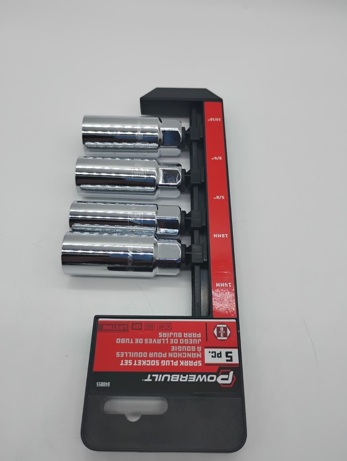 Powerbuilt 3/8 Drive Spark Plug Socket Set 6 Point Deep Thin Wall 4pc 640855