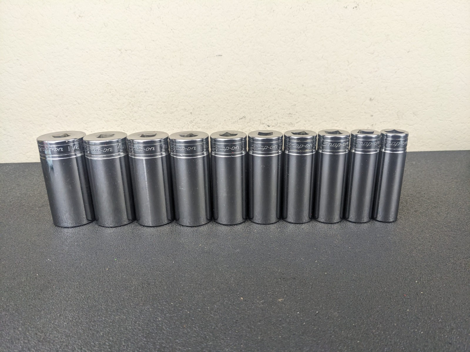 #af708 Snap On Tools NEW 1/2″ Drive Deep Socket Set SAE Chrome 6 Point 1-1/4″
