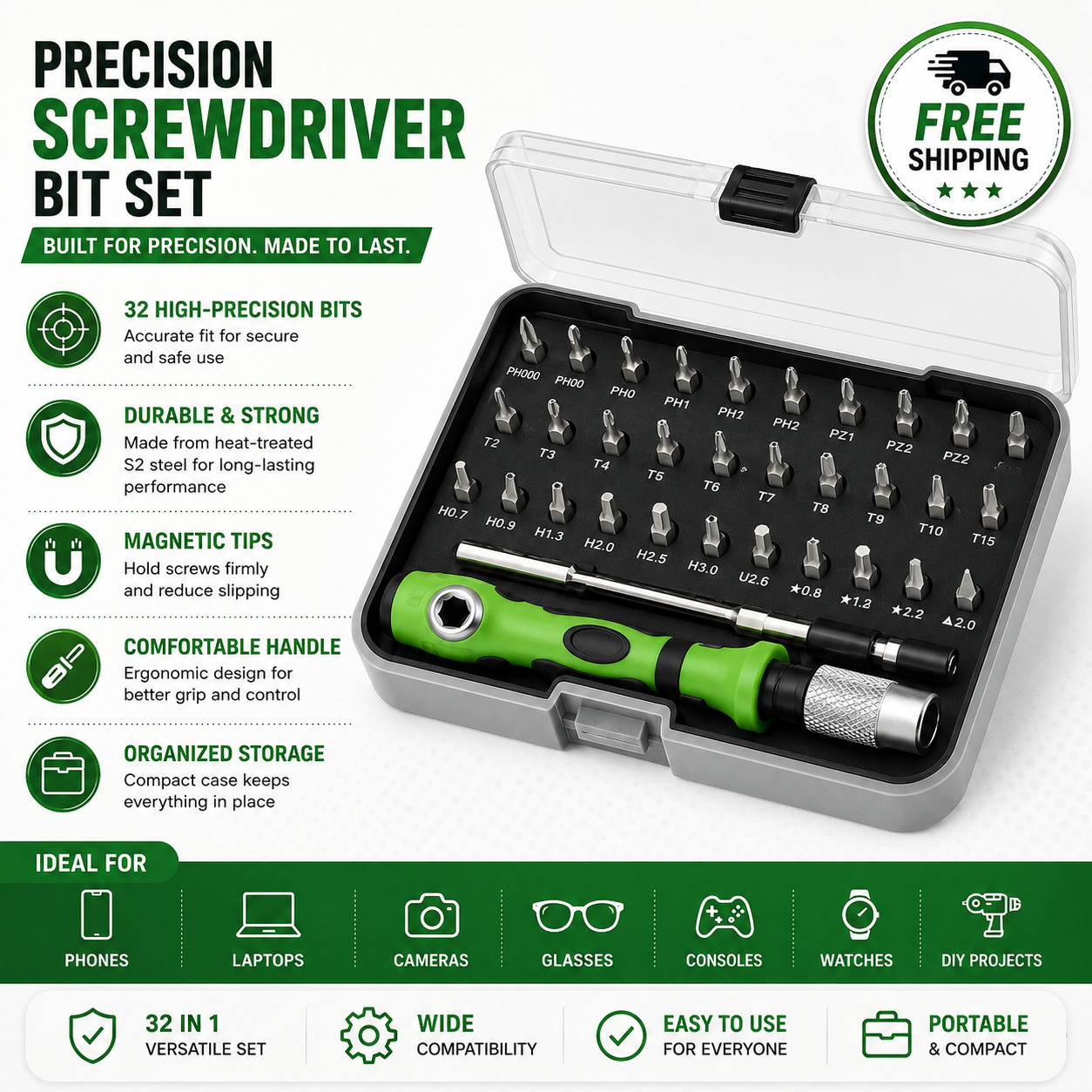 Magnetic Screwdriver Bits Set Torx Phillips Repair Tool Kit Phone PC DIY