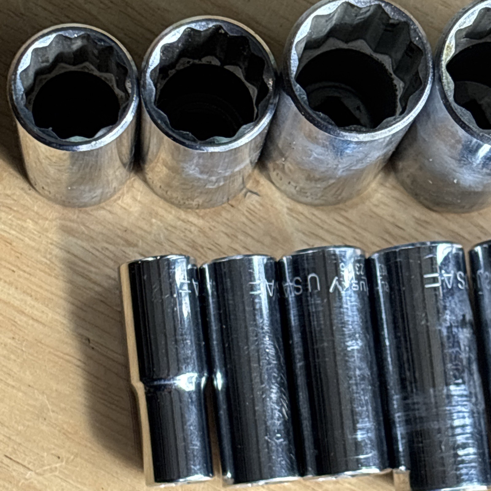 Husky SAE Deep Socket Set 3/8″ Drive 12 Point 10pc 3/8″ to 15/16″ Vtg USA