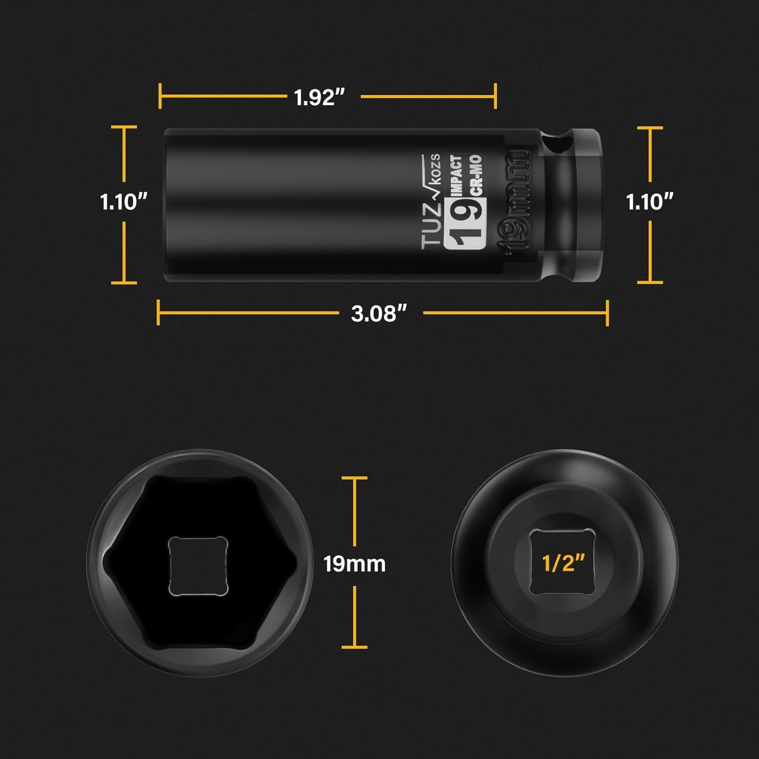 19mm Deep Impact Socket – 1/2 Inch Drive, Superior CR-MO Steel Strength
