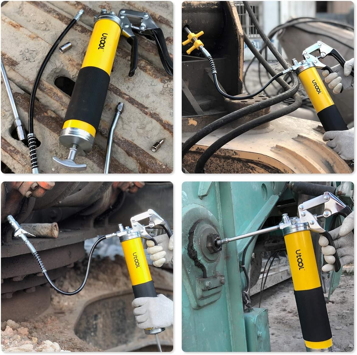 UTOOL Grease Gun, 8000 PSI Heavy 14oz with Standard Coupler Set, black/Yellow